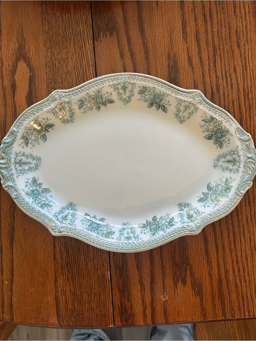 W.H. Grindley “Brussels” green and white serving platter dish